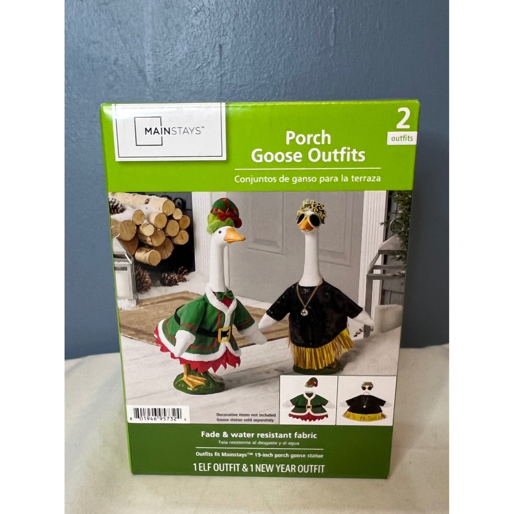 Mainstays Porch Goose Outfits Elf & New Year 2-Piece Set Holiday Decor